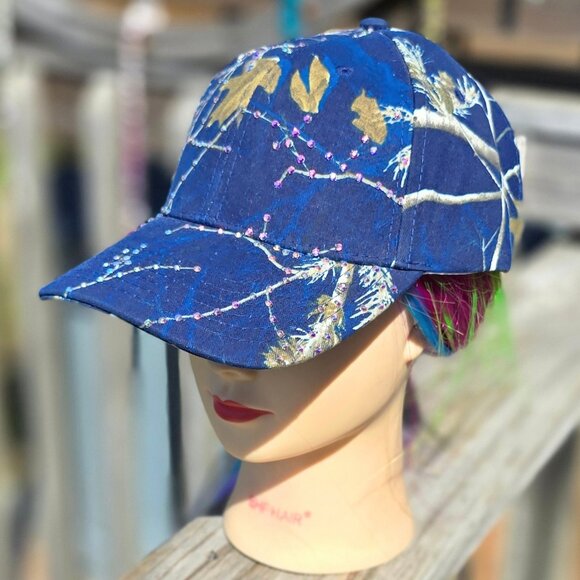 Ladies Navy Blue Camo BLING Hat NEW - Picture 3 of 4
